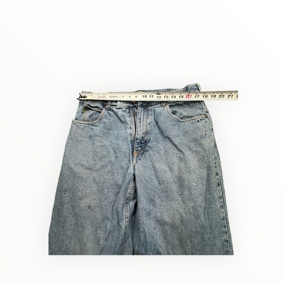 Cabelas Mens Flannel Lined Denim Jeans Light Wash Blue Plaid Lining 36x30 - Picture 7 of 16